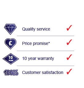 Quality service, price promise, 10 year warranty and 100 percent customer satisfaction